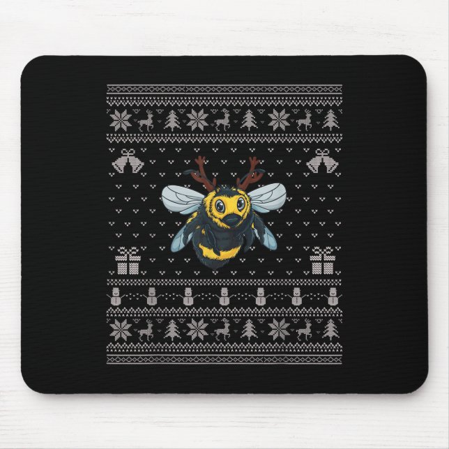 Ugly Xmas Sweater Style Bumble Bee Reindeer Christ Mouse Pad (Front)