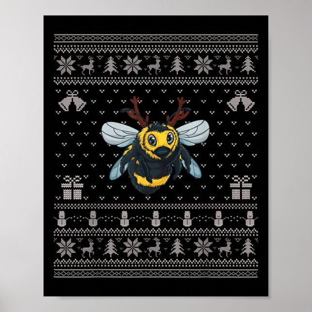 Ugly Xmas Sweater Style Bumble Bee Reindeer Christ Poster (Front)