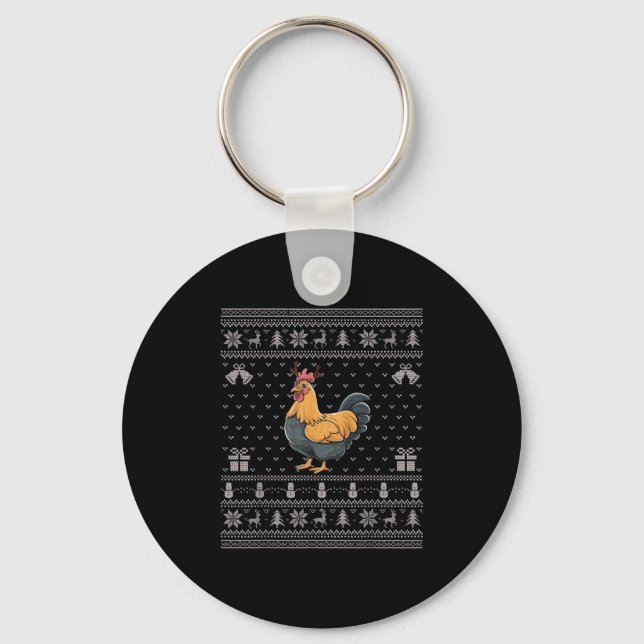 Ugly Xmas Sweater Style Chicken Reindeer Christmas Key Ring (Front)