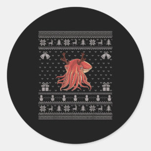Ugly Xmas Sweater Style Cuttlefish Reindeer Christ Classic Round Sticker