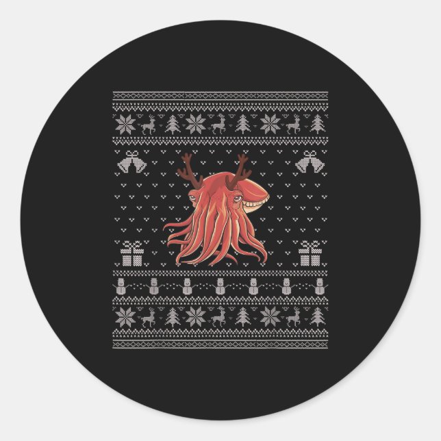 Ugly Xmas Sweater Style Cuttlefish Reindeer Christ Classic Round Sticker (Front)