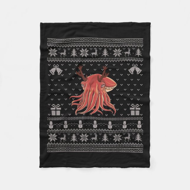 Ugly Xmas Sweater Style Cuttlefish Reindeer Christ Fleece Blanket (Front)