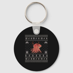 Ugly Xmas Sweater Style Cuttlefish Reindeer Christ Key Ring