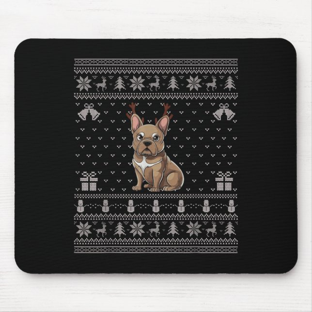 Ugly Xmas Sweater Style Frenchie Dog Reindeer Chri Mouse Pad (Front)