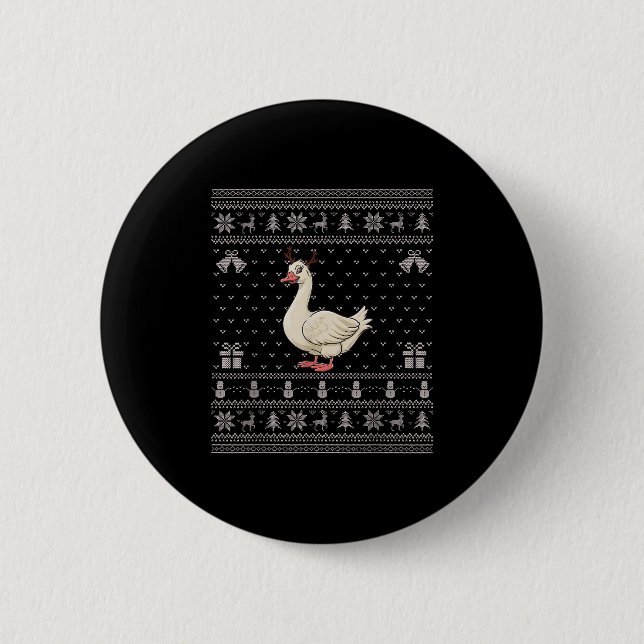 Ugly Xmas Sweater Style Goose Reindeer Christmas  6 Cm Round Badge (Front)
