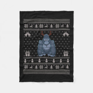 Ugly Xmas Sweater Style Gorilla Reindeer Christmas Fleece Blanket