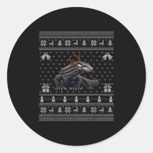 Ugly Xmas Sweater Style Komodo Dragon Reindeer Chr Classic Round Sticker