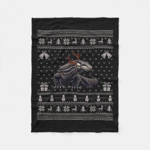 Ugly Xmas Sweater Style Komodo Dragon Reindeer Chr Fleece Blanket