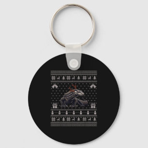 Ugly Xmas Sweater Style Komodo Dragon Reindeer Chr Key Ring