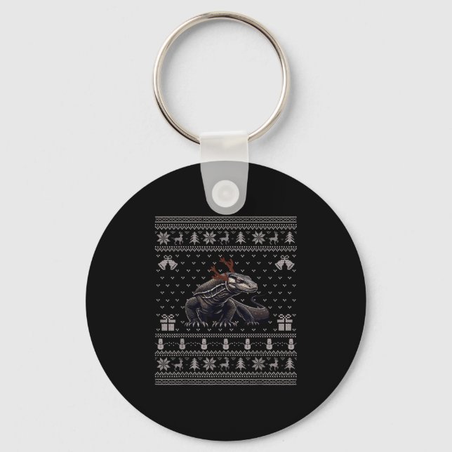 Ugly Xmas Sweater Style Komodo Dragon Reindeer Chr Key Ring (Front)