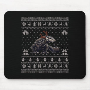 Ugly Xmas Sweater Style Komodo Dragon Reindeer Chr Mouse Pad