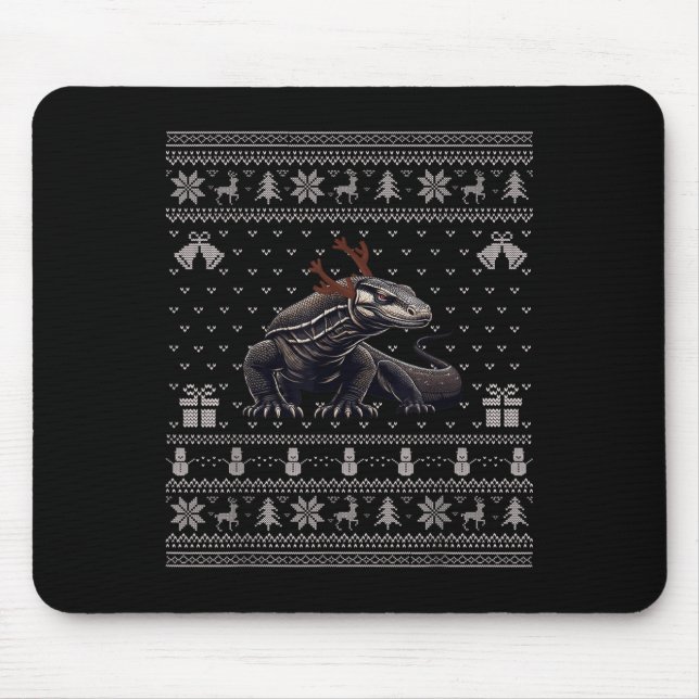Ugly Xmas Sweater Style Komodo Dragon Reindeer Chr Mouse Pad (Front)