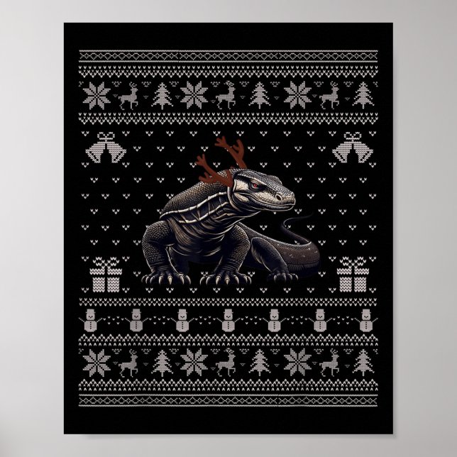 Ugly Xmas Sweater Style Komodo Dragon Reindeer Chr Poster (Front)