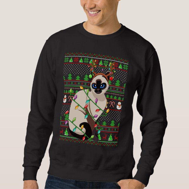 Ugly Xmas Sweater Style Lighting Balinese Cat Chri (Front)