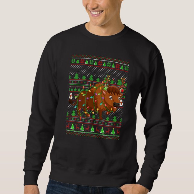 Ugly Xmas Sweater Style Lighting Bison Christmas (Front)
