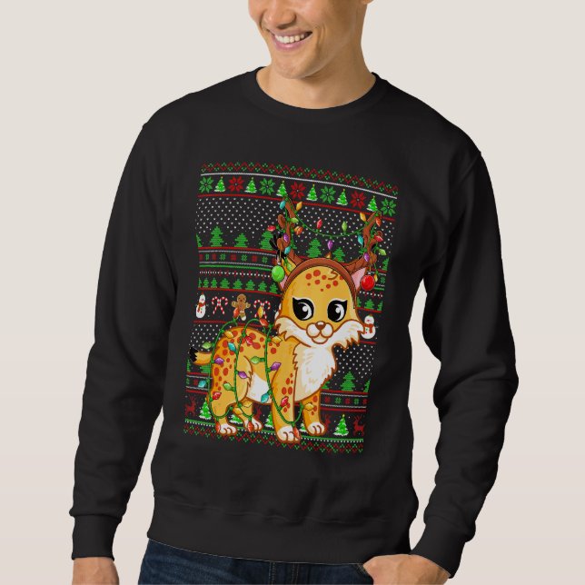 Ugly Xmas Sweater Style Lighting Bobcat Christmas (Front)