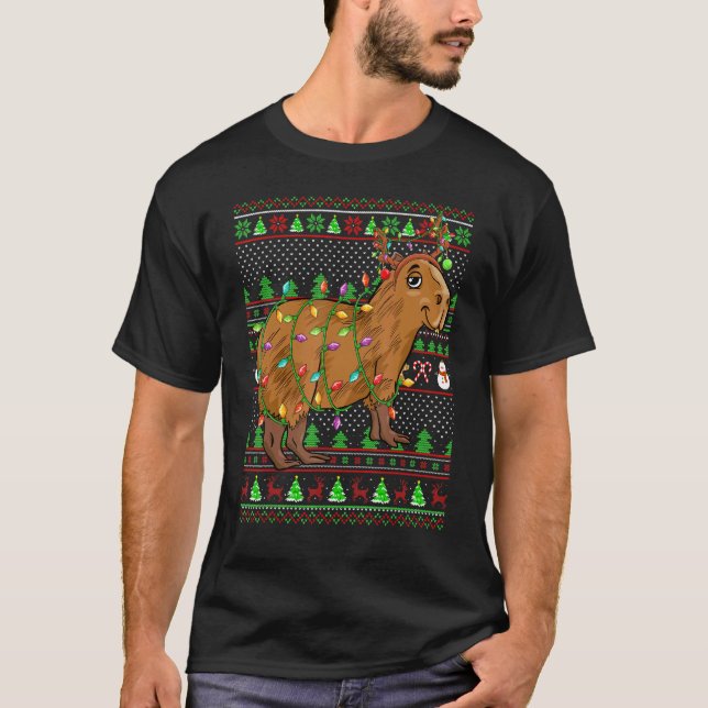 Ugly Xmas Sweater Style Lighting Capybara Christma (Front)