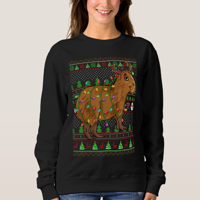 Ugly Xmas Sweater Style Lighting Capybara Christma (Front)