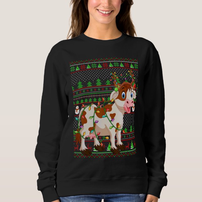 Ugly Xmas Sweater Style Lighting Cattle Christmas (Front)
