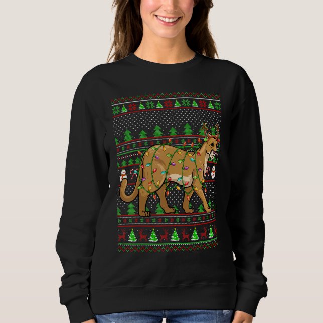Ugly Xmas Sweater Style Lighting Cougar Christmas (Front)
