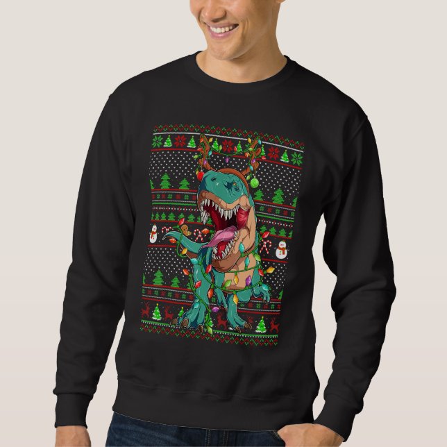 Ugly Xmas Sweater Style Lighting Dinosaur Christma (Front)