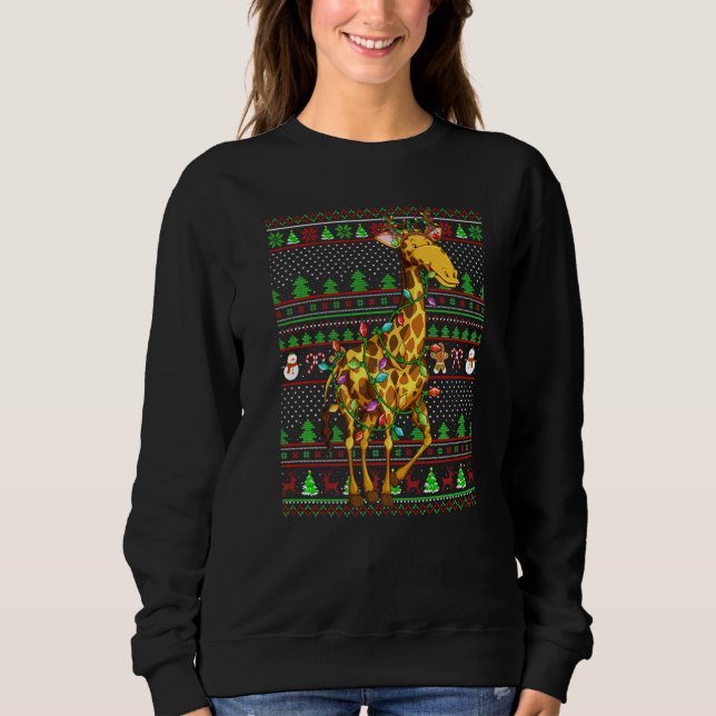 Ugly Xmas Sweater Style Lighting Giraffe Christmas (Front)
