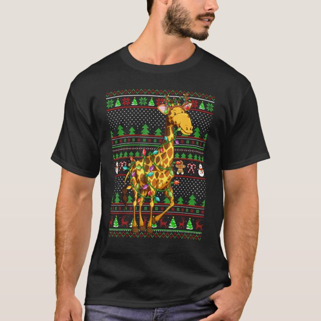 Ugly Xmas Sweater Style Lighting Giraffe Christmas (Front)