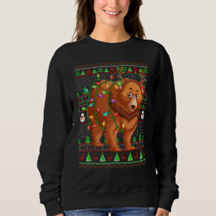 Ugly Xmas Sweater Style Lighting Grizzly Bear Chri