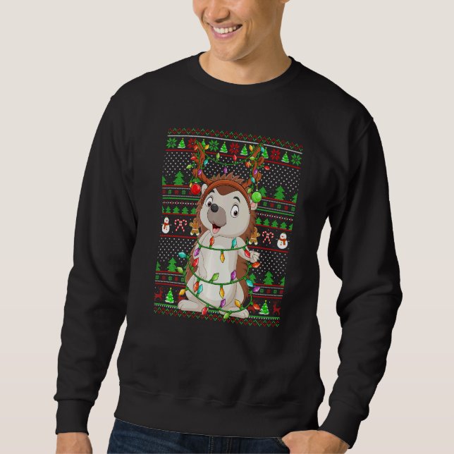 Ugly Xmas Sweater Style Lighting Hedgehog Christma (Front)