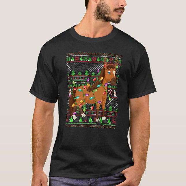 Ugly Xmas Sweater Style Lighting Horse Christmas (Front)