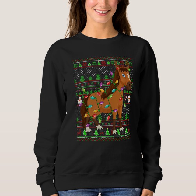 Ugly Xmas Sweater Style Lighting Horse Christmas (Front)