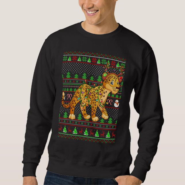 Ugly Xmas Sweater Style Lighting Leopard Christmas (Front)
