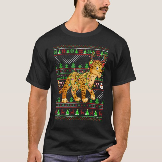 Ugly Xmas Sweater Style Lighting Leopard Christmas (Front)