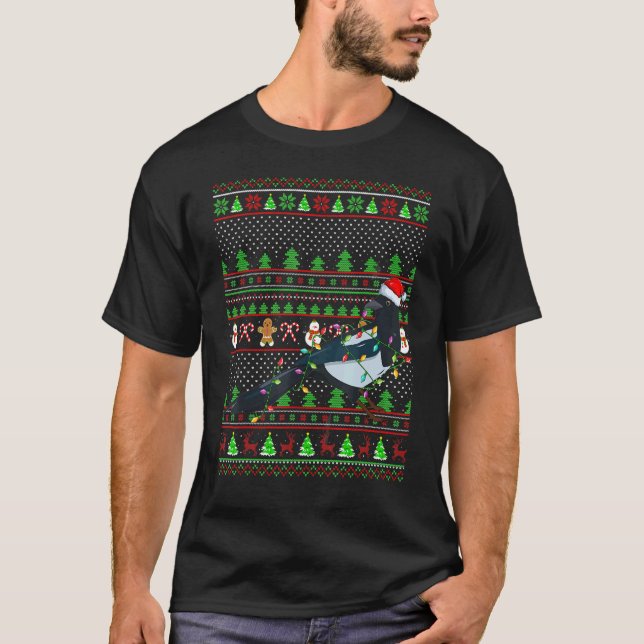 Ugly Xmas Sweater Style Lighting Magpie Bird Chris (Front)