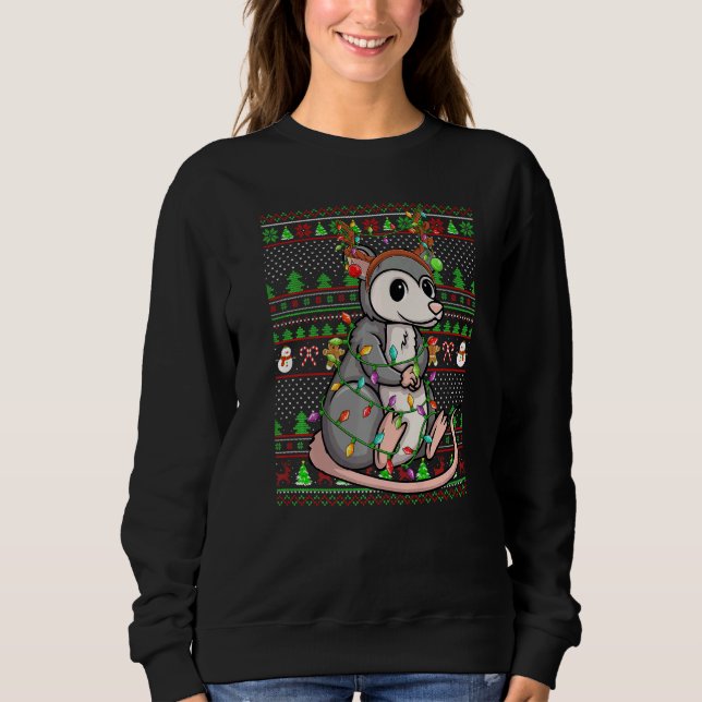 Ugly Xmas Sweater Style Lighting Opossum Christmas (Front)