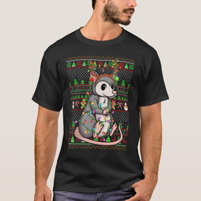 Ugly Xmas Sweater Style Lighting Opossum Christmas (Front)