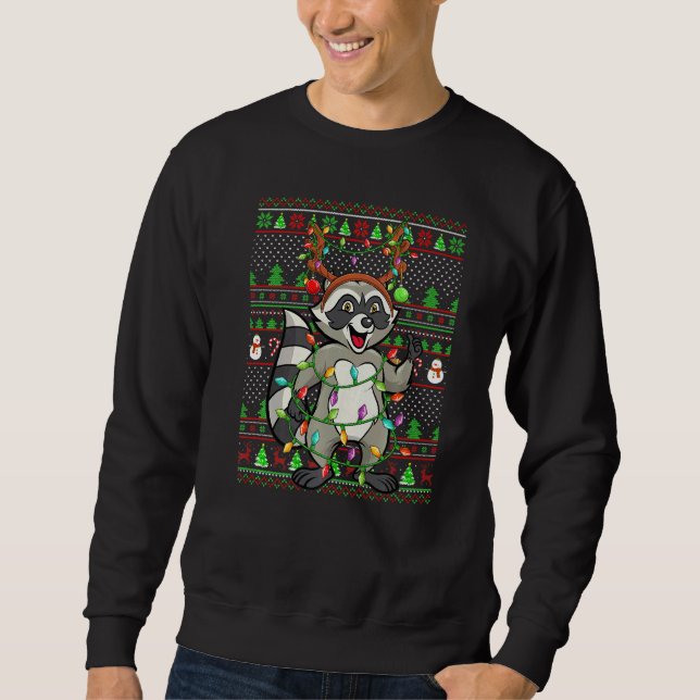 Ugly Xmas Sweater Style Lighting Raccoon Christmas (Front)