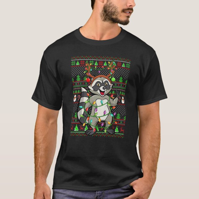 Ugly Xmas Sweater Style Lighting Raccoon Christmas (Front)