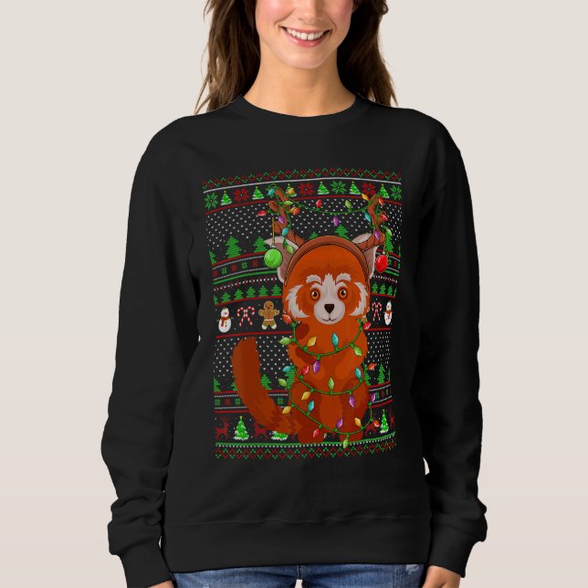 Ugly Xmas Sweater Style Lighting Red Panda Christm (Front)