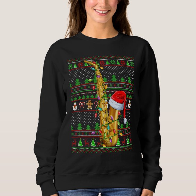 Ugly Xmas Sweater Style Lighting Saxophone Christm (Front)