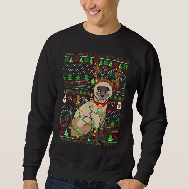 Ugly Xmas Sweater Style Lighting Siamese Cat Chris (Front)