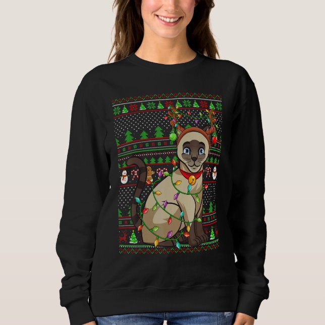 Ugly Xmas Sweater Style Lighting Siamese Cat Chris (Front)