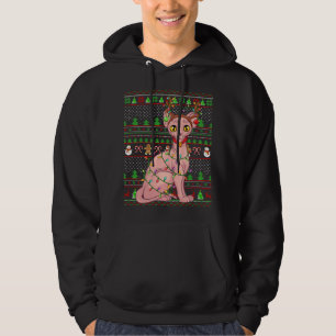 Ugly Xmas Sweater Style Lighting Sphynx Cat Christ