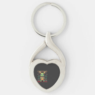 Ugly Xmas Sweater Style Lighting Turtle Christmas Key Ring