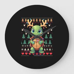 Ugly Xmas Sweater Style Lighting Turtle Christmas Large Clock
