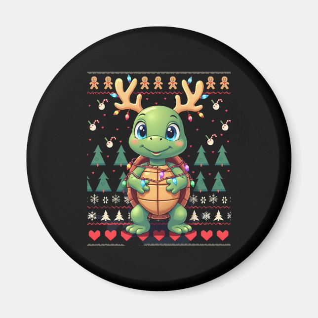 Ugly Xmas Sweater Style Lighting Turtle Christmas  Magnet (Front)