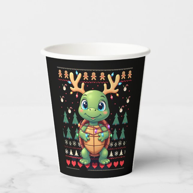 Ugly Xmas Sweater Style Lighting Turtle Christmas  Paper Cups (Front)