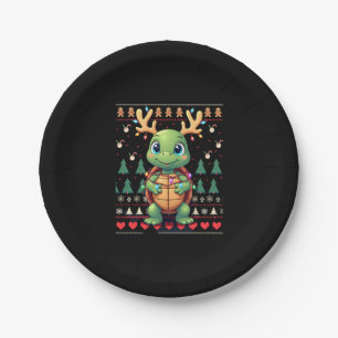 Ugly Xmas Sweater Style Lighting Turtle Christmas Paper Plate
