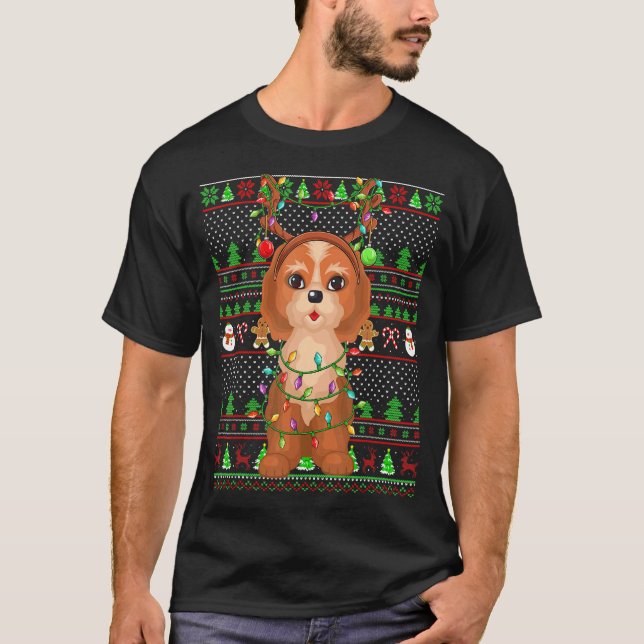 Ugly Xmas Sweater Style Lights Cockapoo Dog Christ (Front)