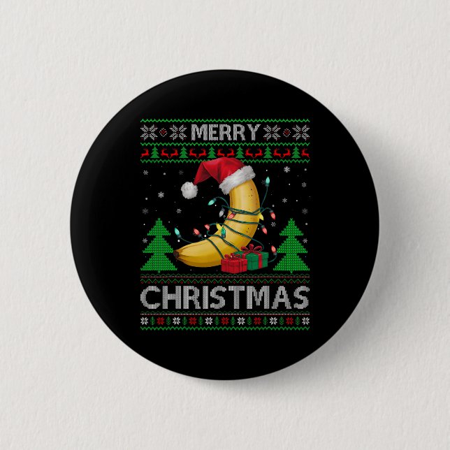 Ugly Xmas Sweater Style Lights Santa Banana Christ 6 Cm Round Badge (Front)